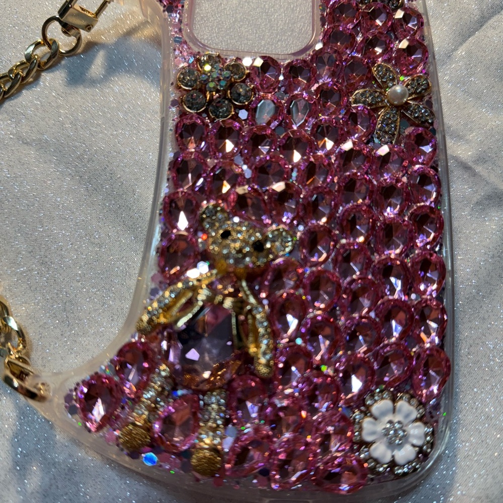 Pink Rhinestone Phone Case with Gold Accents - Picture 2 of 3